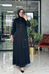 Kabartma Desenli Elbise Siyah