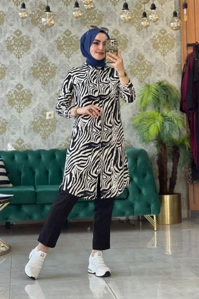 Zebra Desen Gömlek Siyah