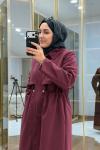 Fermuar Detaylı Maksi Boy Trençkot Bordo