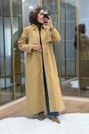 Fermuar Detaylı Maksi Boy Trençkot Camel