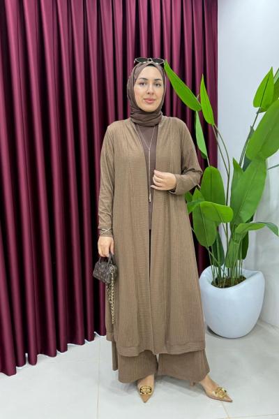 Hırkalı Fitilli Takım Kahverengi