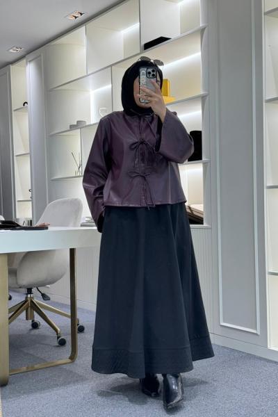 Kısa Deri Ceket  Mürdüm