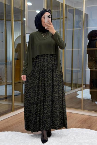 Leopar Desen Tilda Elbise Haki