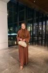 Nervürlü Elbise Abaya Kahverengi