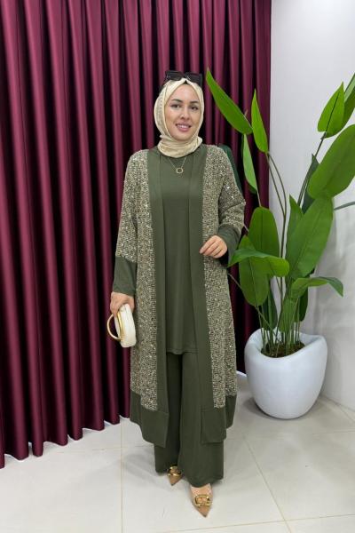 Payetli Hırkalı Takım Haki