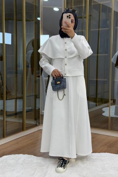 Pelerinli Scuba Etekli Takım Beyaz