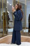 Pelerinli Gabardin Takım Lacivert