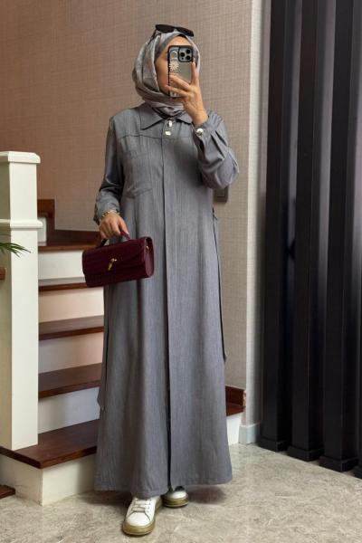 RAİSA TENSEL KOT ELBİSE Gri