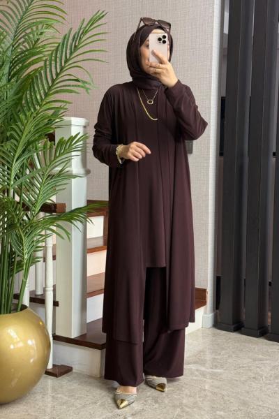 Tilda Kumaş Üçlü Takım Kahverengi