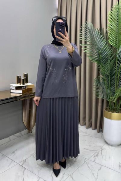 Alya Taşlı Takım Gri