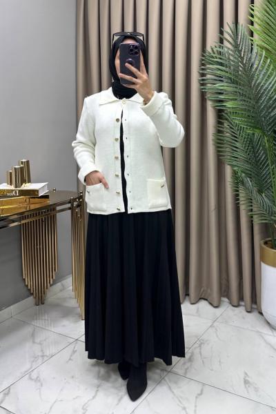 Ayla Çelik Örme Triko Hırka Ekru