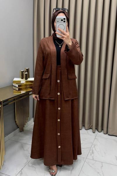 Ceketli Etekli Takım Kahve