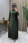 Multi Piliseli Kadife Elbise Haki
