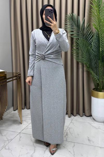 Özüm Abiye Elbise Gri