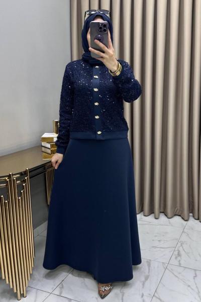 Pullu Etekli Takım Lacivert