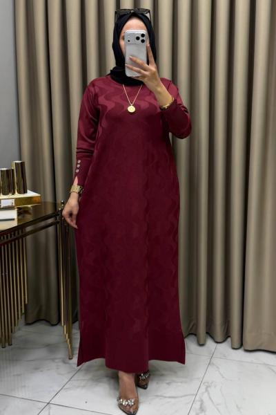 Zeyna Merserize Triko Elbise Bordo