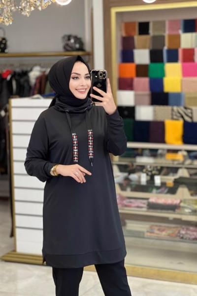 01-1116 Degaje Yaka Scuba Tunik Siyah
