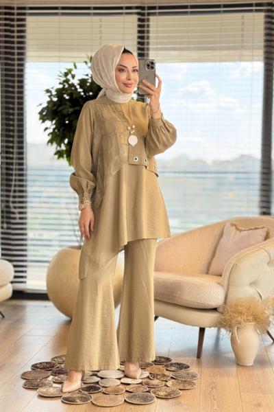 02-2425 Robası Dantel Parçalı Takım Haki
