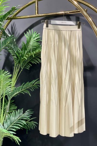 058 Saten Kırışık Etek Bej
