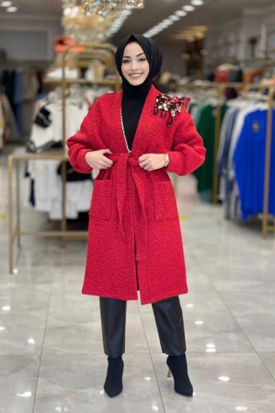 1002 Pullu Kaşe Kap Kırmızı