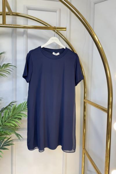 10271 Ön Şifon Paarçalı Yarım Kol Bluz Lacivert