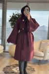 10873 Yakası Kürklü Kaşe Kaban Bordo