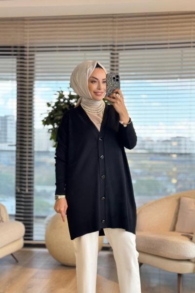 115 Boyuna Fitilli Hırka Siyah