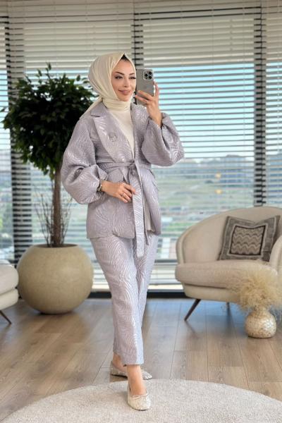 1172 Kolları Lastikli Damarlı Takım Gri