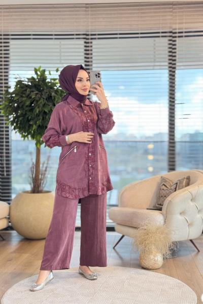 1253 Patı Ve Kolu Kendinden Desenli Takım Gül