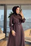 12667 Önü Fermuarlı Tek Cepli Elbise Kahve