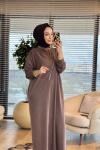 12686 Önü Fermuar Detaylı Elbise Kahve