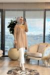 127 Kolları Lastik Örgü Triko Tunik Latte