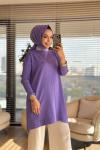 127 Kolları Lastik Örgü Triko Tunik Lila