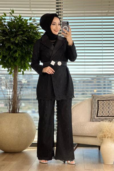 14-1099 Dantel Ceket Siyah