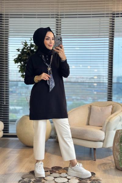 140506 Korsman Flarlı Triko Tunik Siyah