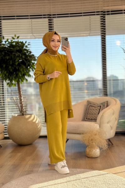 14051 İnterlok Efil Triko Pantolon Takım Yağ Yeşili