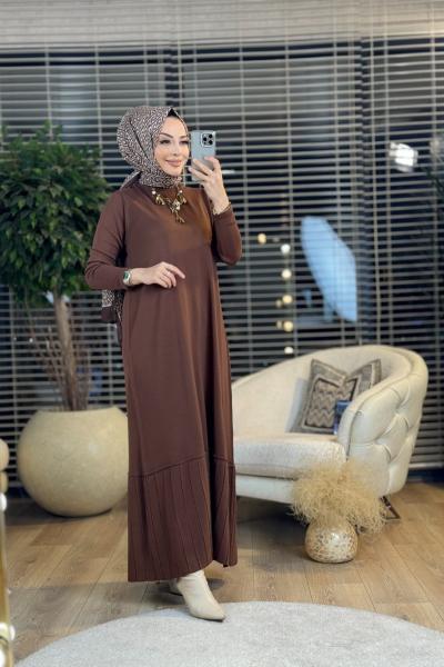 14052 Plose Triko Elbise Kahve