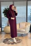 143 Omzu Dantel Detaylı Triko Elbise Bordo