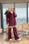 14383 Etek Ucu Ve Manşeti Çizgili Takım Bordo