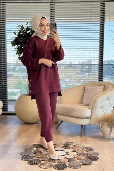 14384 Yanları Çıtçıtlı Takım Bordo