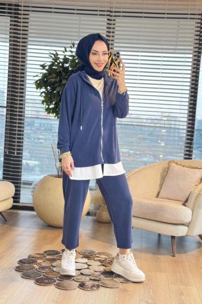 14427 Etek Ucu Parça Önü Fermuarlı Takım Lacivert