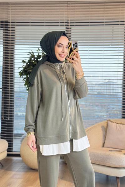 14427 Etek Ucu Parça Önü Fermuarlı Takım Haki