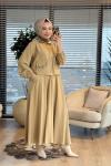 14436 Önü Cep Ve Fermuarlı Etekli Takım Yağ Yeşili