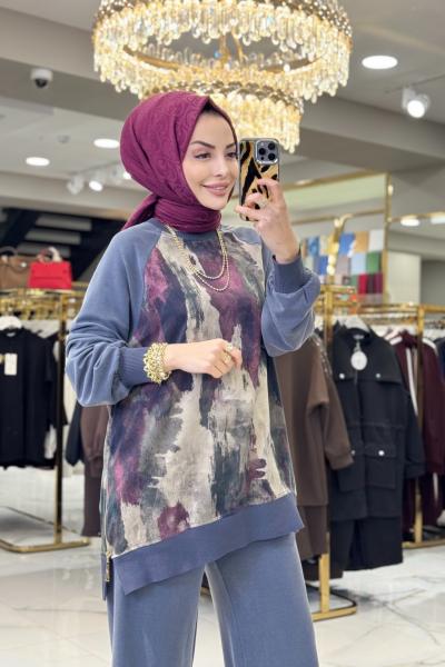 1455 Ön Arka Desenli Yandan Fermuarlı Takım Antrasit