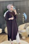 1735 Sandy Yarasa Kol Tunik Kahve