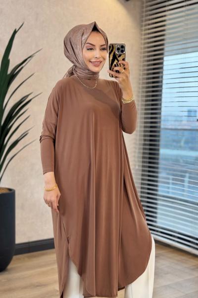 1735 Sandy Yarasa Kol Tunik Latte