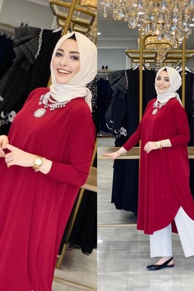 1735 Sendy Yarasa Tunik Bordo