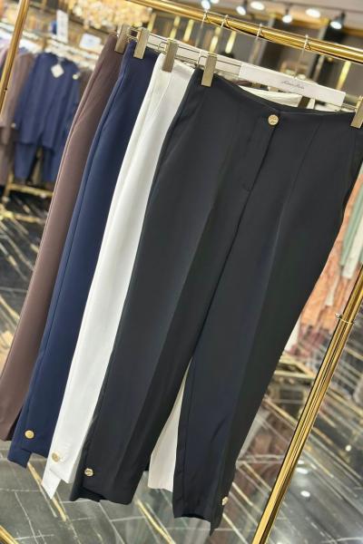 18277 Paçası Metal Düğmeli Pantolon Siyah