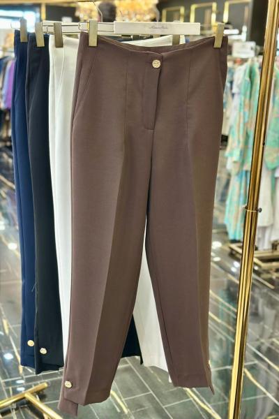 18277 Paçası Metal Düğmeli Pantolon Kahve