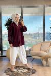 2021 Keten Kol Arka Boncuk İşleme Kap Bordo